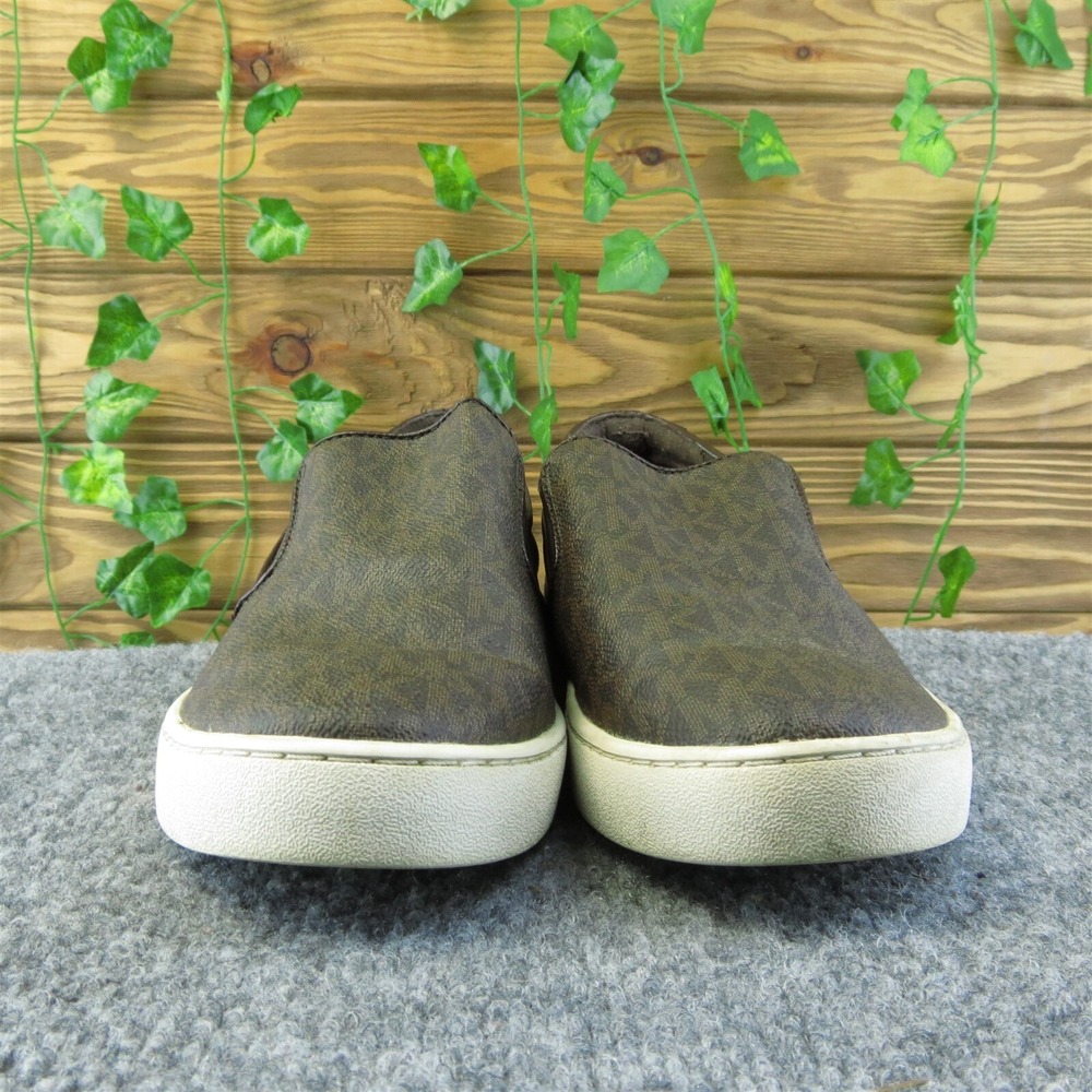 MICHAEL KORS Keaton Women's Logo Print Coated Canvas Slip On Sneakers Brown US 9 - Picture 2 of 9